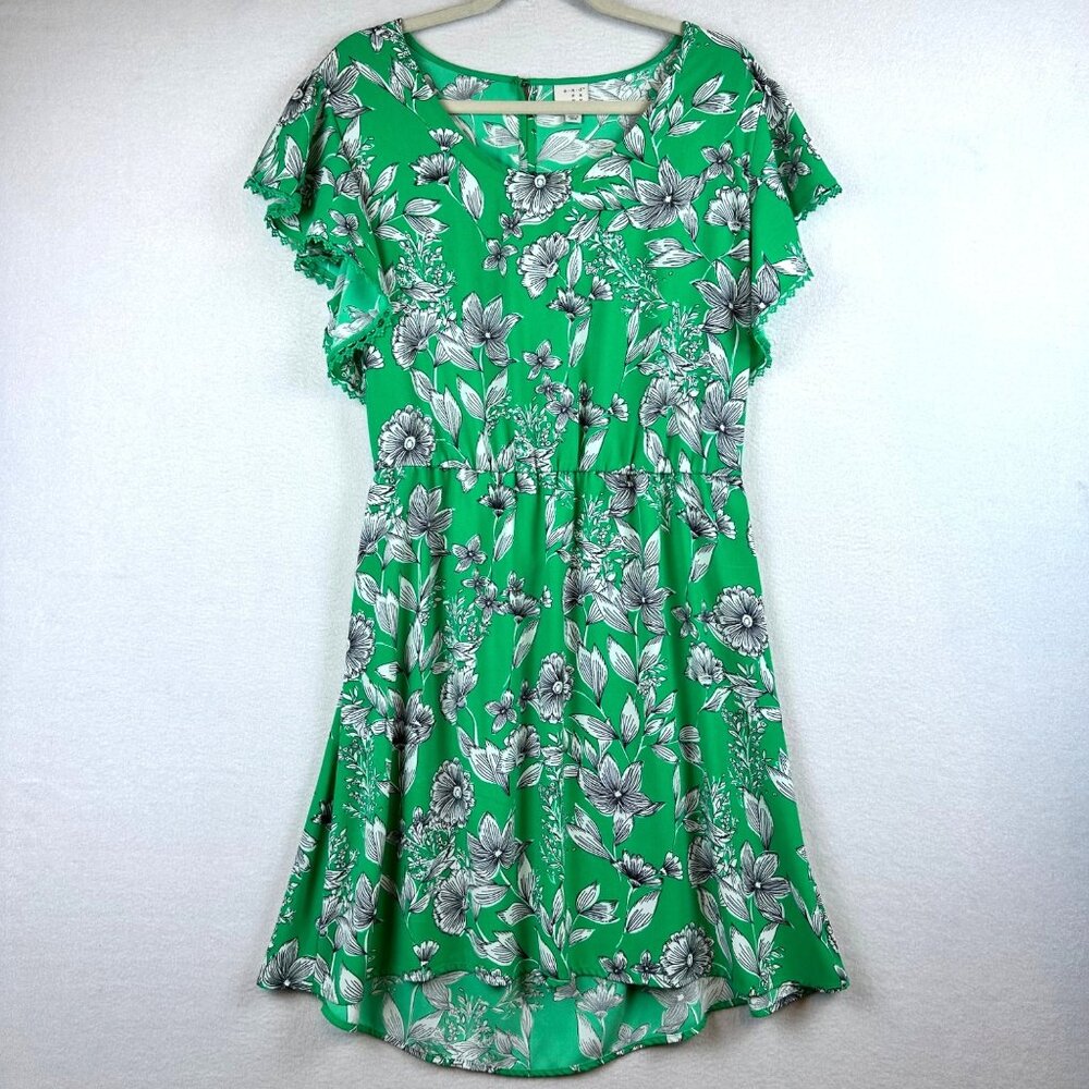 A New Day Green Floral Cutout Mini Dress Womens L Island Resort Summer Boho